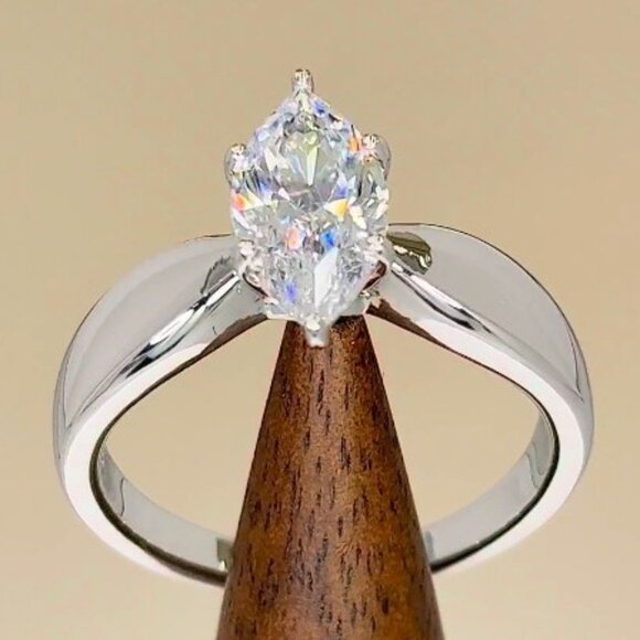 925 STERLING SILVER Marquise Cut Solitaire Ring Clear Cubic Zirconia - Picture 12 of 16